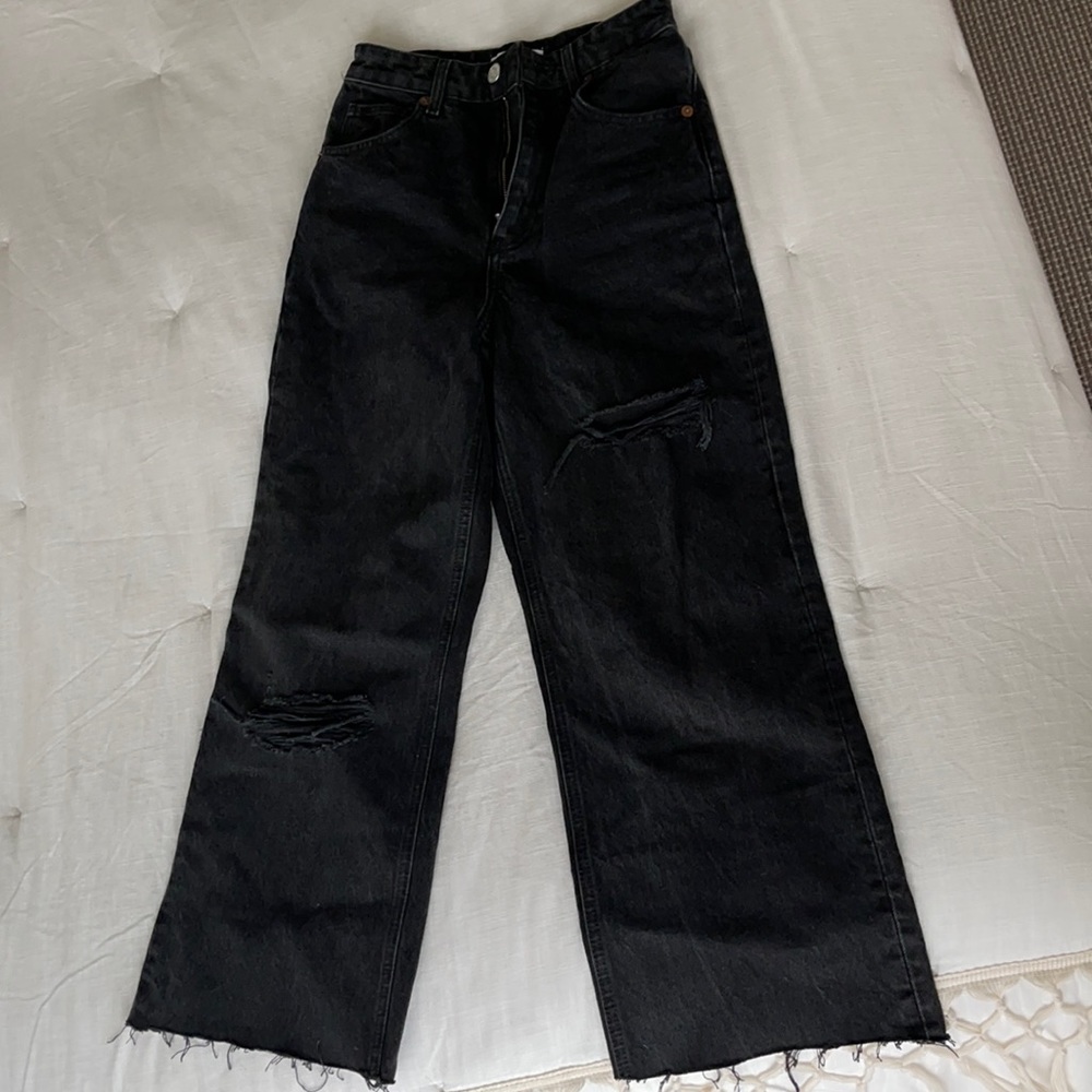 Zara Black High Rise Wide Leg Straight Jean - Cropped